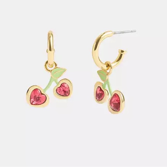 Coach NWT Cherry Charm Huggie Earrings - Picture 1 of 7